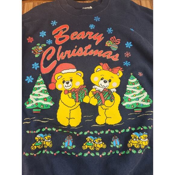 Vintage Christmas Bear sweater pull over crew neck long sleeve blue - Picture 5 of 8
